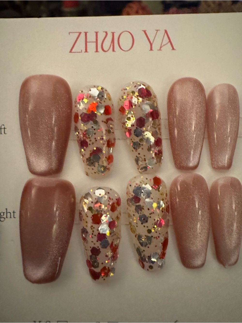 ZHUO YA Rose Gold Glitter Coffin Press-On Nails (Medium Coffin Length)